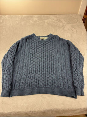 Aran crafts Ireland Men's Size XL Chunky Knit Blue 100% Merino Wool Sweater